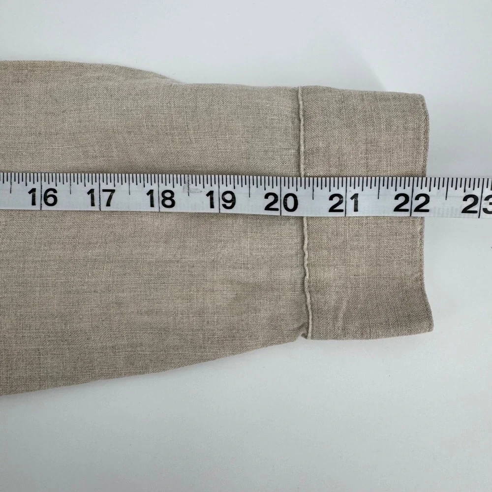 J.Jill Love Linen Sharkbite Tunic Top Beige Oatmeal V-Neck Petite Medium PM - Picture 4 of 11